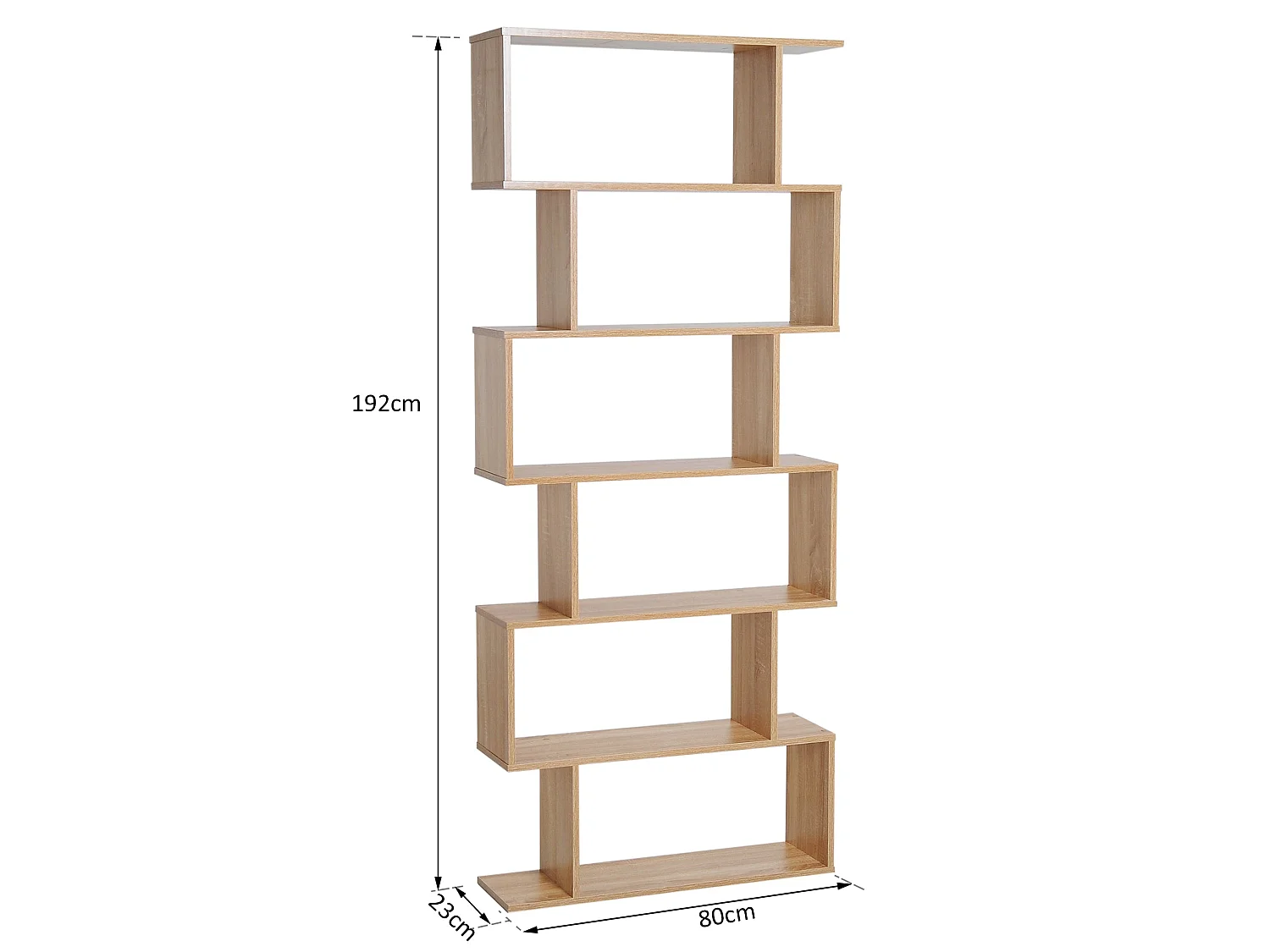 Vicovi Oak Finish 6 Tier S Shaped Display Bookcase