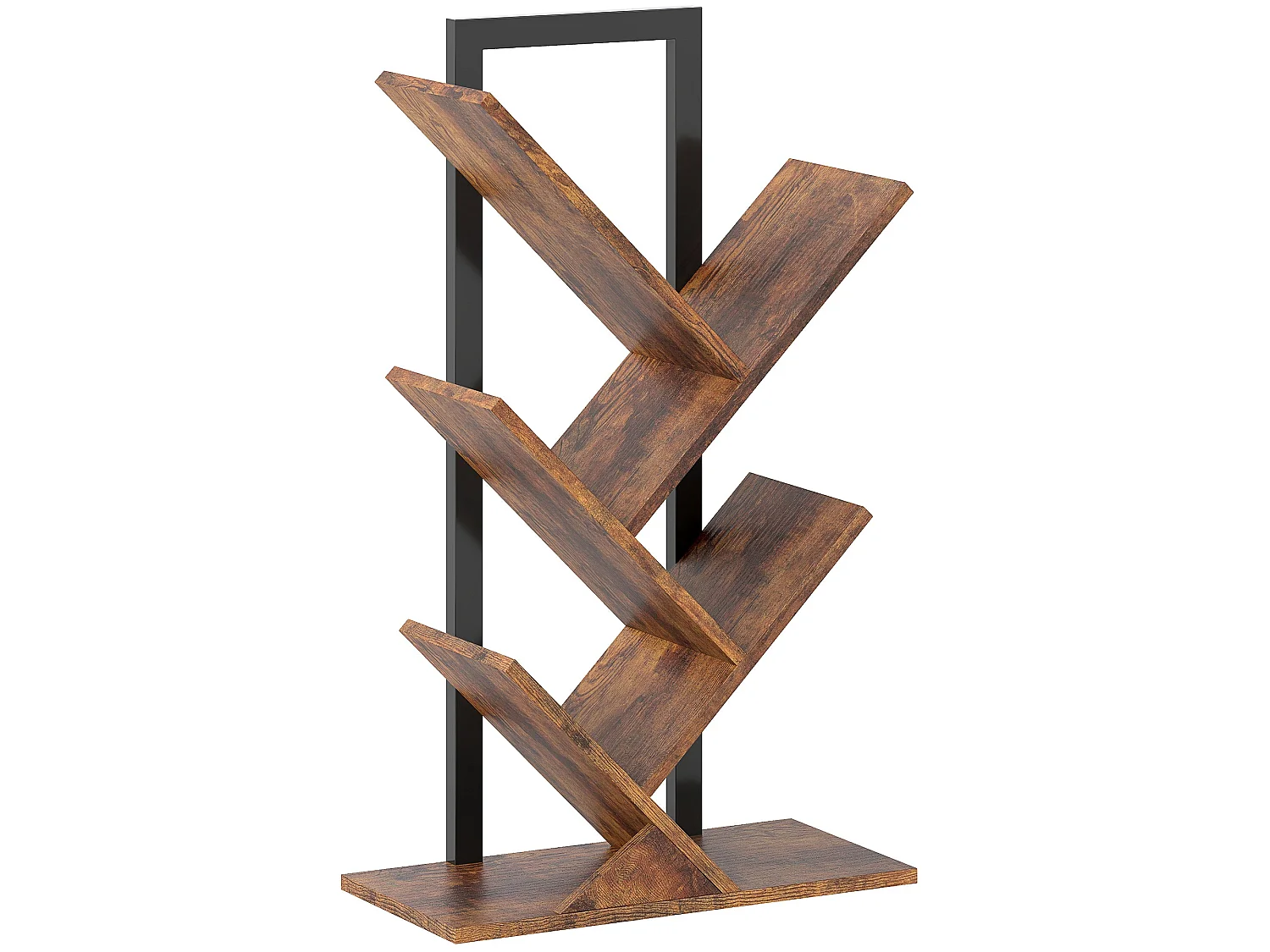 Rori Wood Effect 4 Section Tree Bookcase Rustic Brown and Black 50x24x82cm