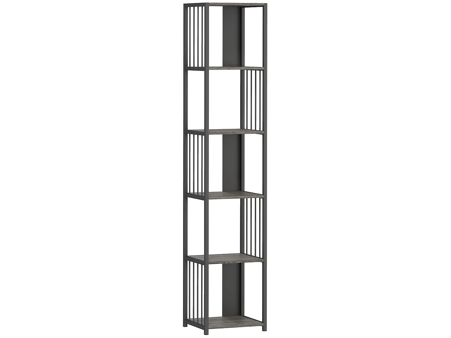 Rettisa 5 Tier Industrial Bookshelf Grey Wood Effect Shelves Black Steel Frame