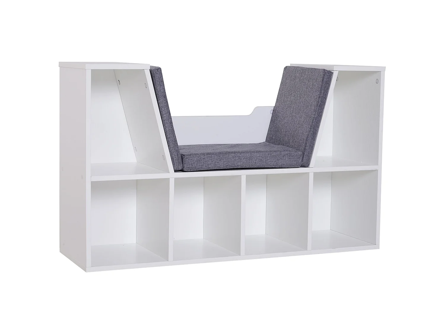 Vezito White Cube Bookcase with Cushioned Seat 6 Compartments 102cm