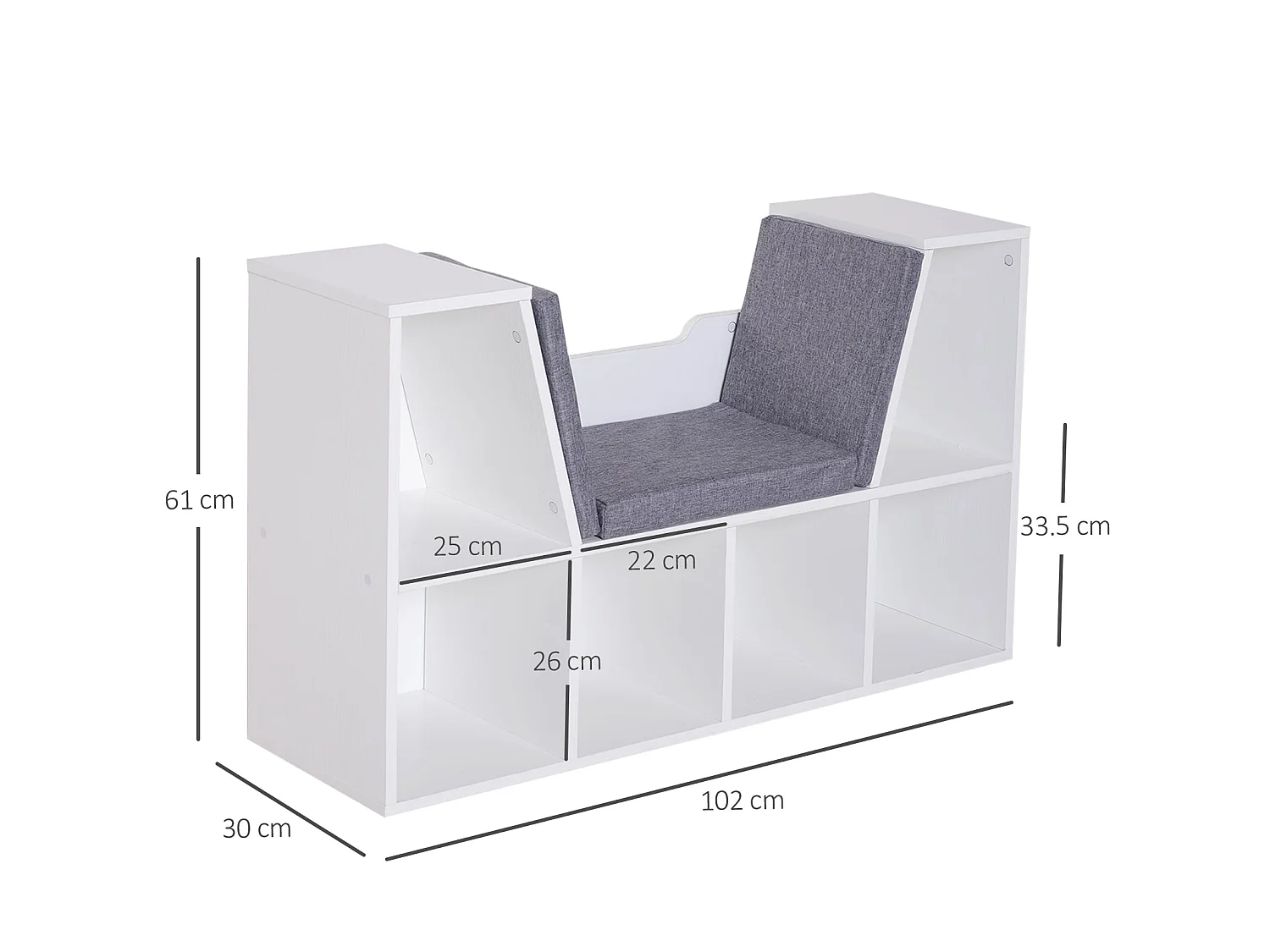 Vezito White Cube Bookcase with Cushioned Seat 6 Compartments 102cm