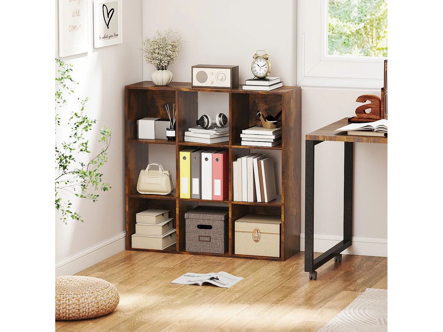 Mamomo Rustic Brown 3 Tier 9 Cube Storage Bookcase