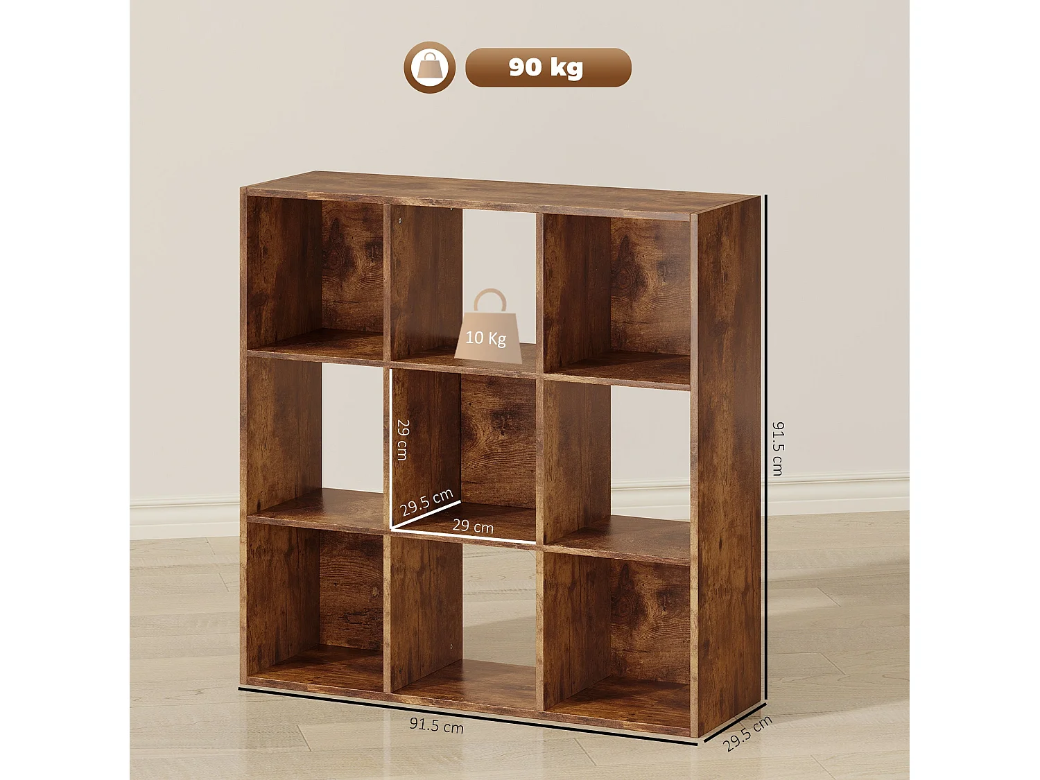 Mamomo Rustic Brown 3 Tier 9 Cube Storage Bookcase