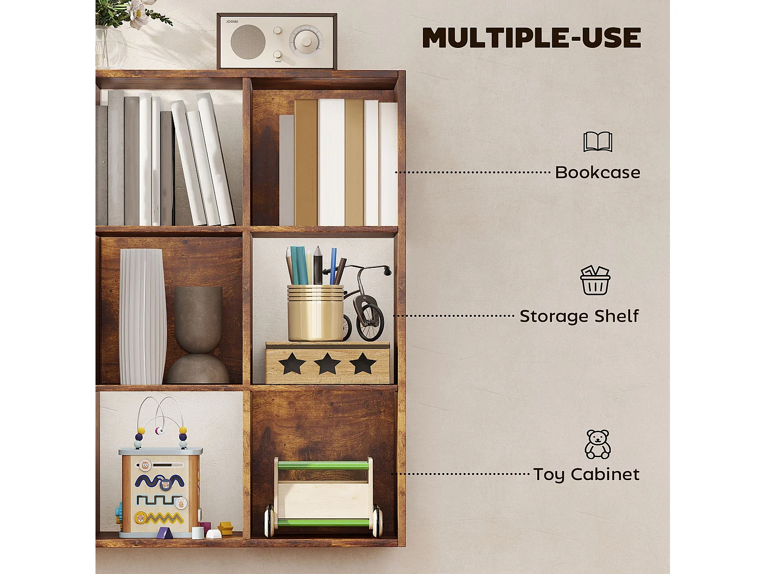 Mamomo Rustic Brown 3 Tier 9 Cube Storage Bookcase