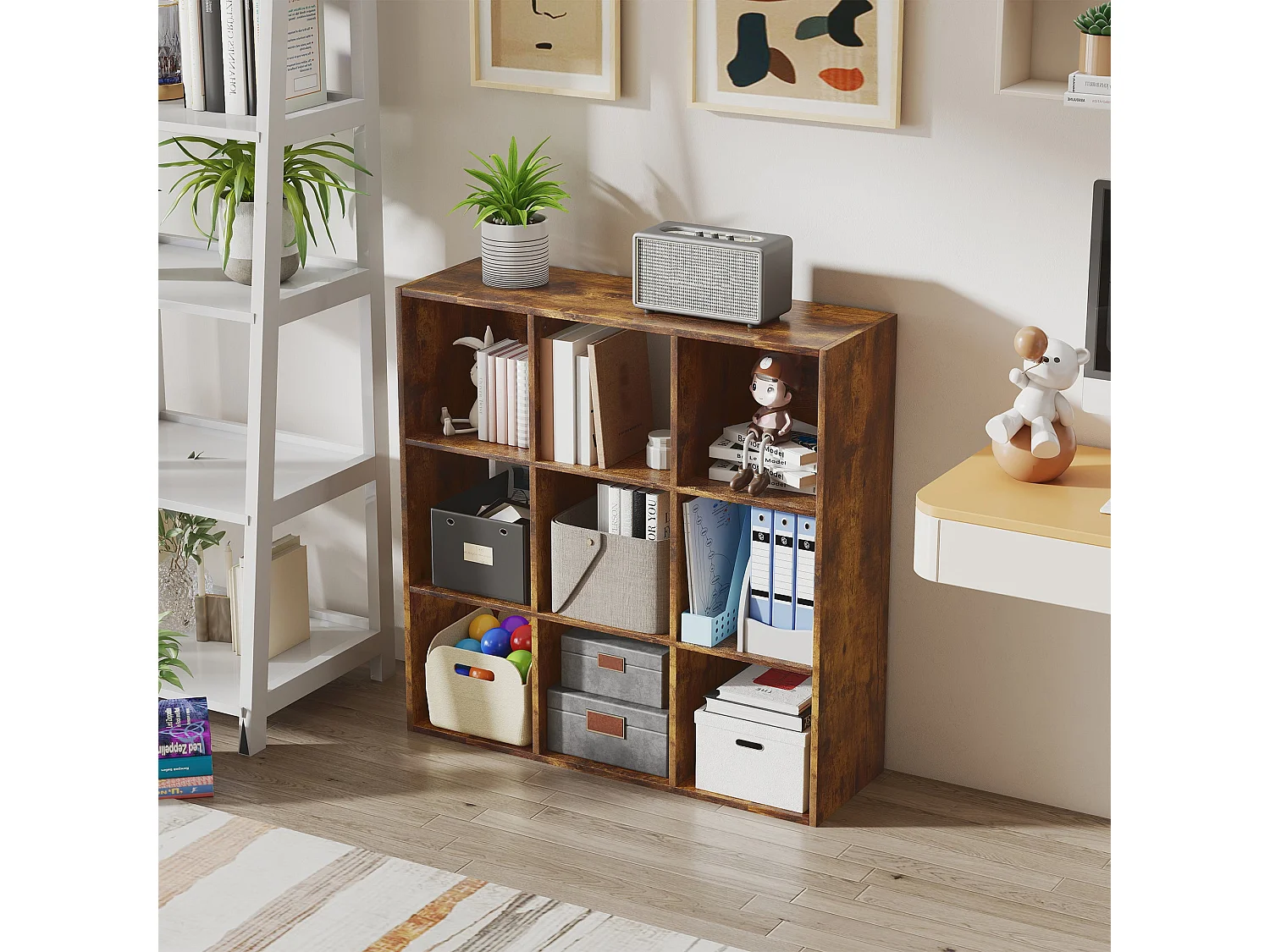 Mamomo Rustic Brown 3 Tier 9 Cube Storage Bookcase