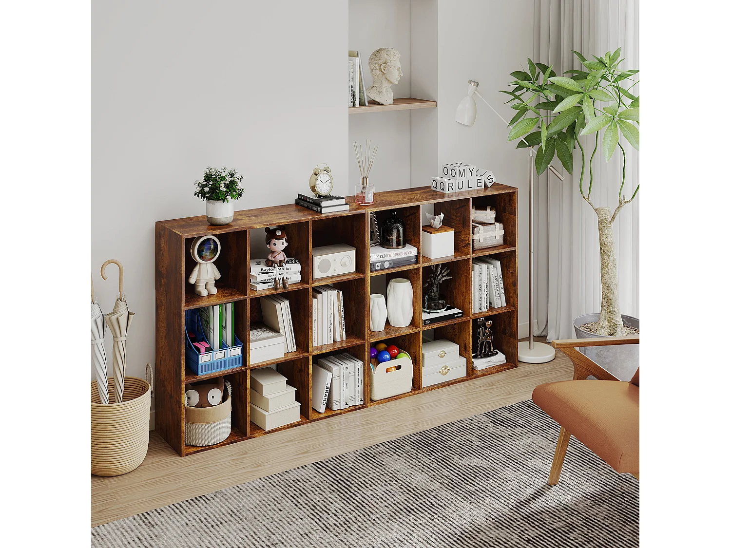 Mamomo Rustic Brown 3 Tier 9 Cube Storage Bookcase