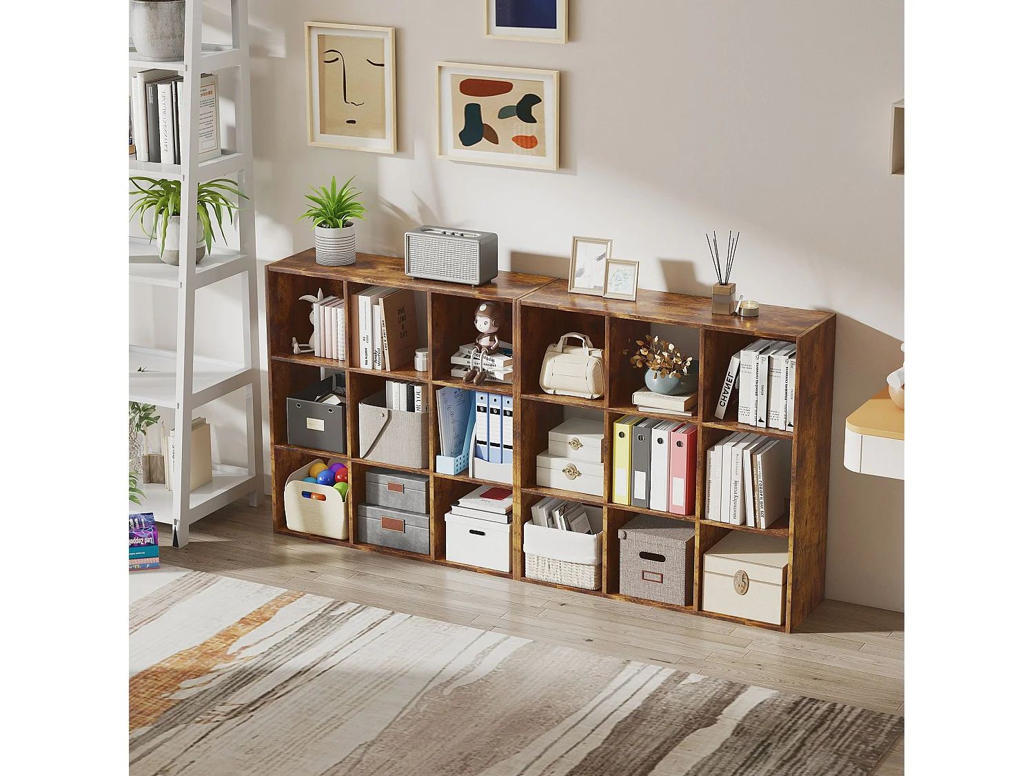 Mamomo Rustic Brown 3 Tier 9 Cube Storage Bookcase
