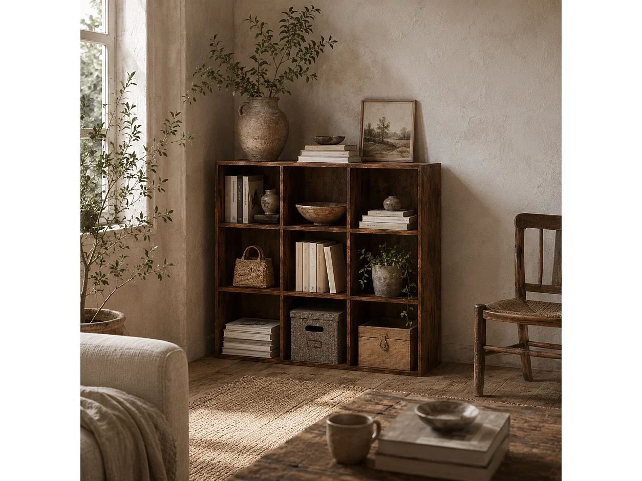Mamomo Rustic Brown 3 Tier 9 Cube Storage Bookcase