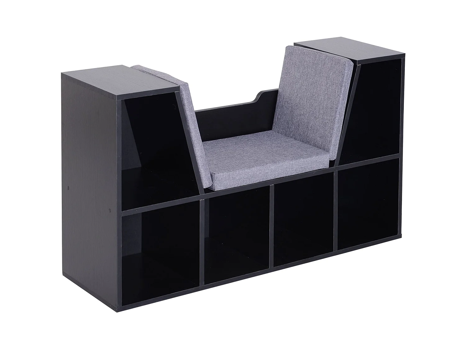 Black Cube Bookcase With Built In Reading Bench 6 Compartments Padded Seat