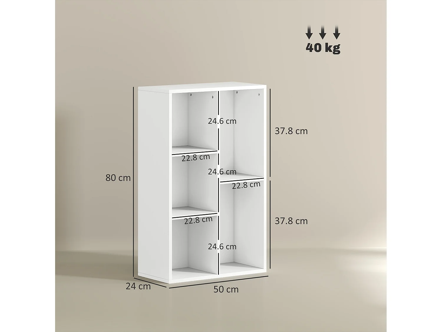 Sovi Wood White 2 Tier Bookcase with 5 Open Compartments