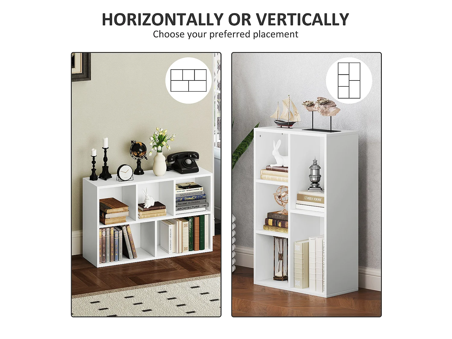 Sovi Wood White 2 Tier Bookcase with 5 Open Compartments