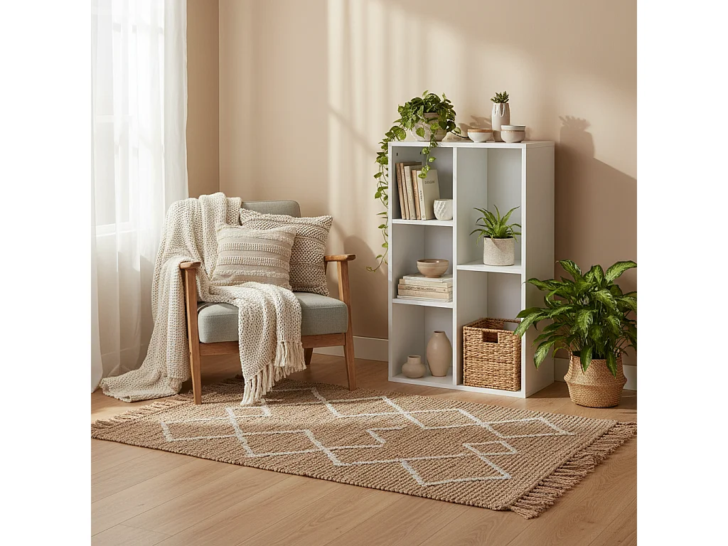 Sovi Wood White 2 Tier Bookcase with 5 Open Compartments
