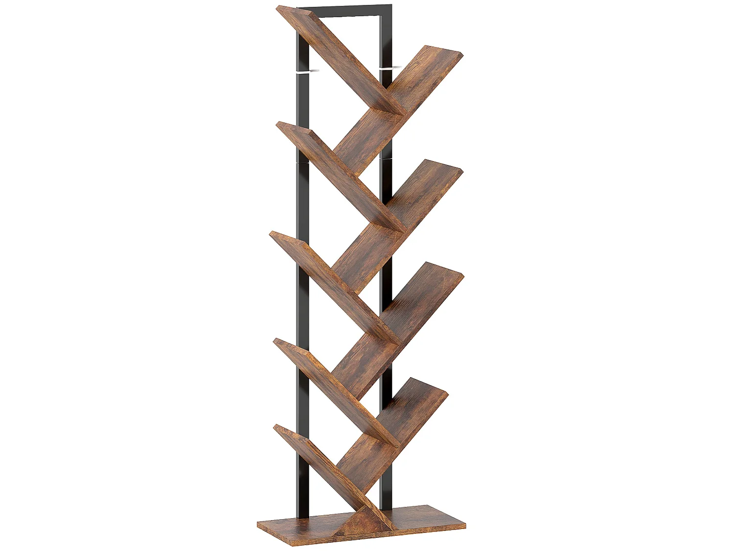 Varani 8 Section Tree Style Bookcase Rustic Brown Wood Effect Black Frame