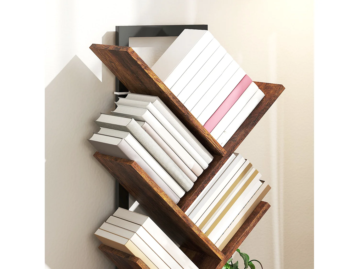 Varani 8 Section Tree Style Bookcase Rustic Brown Wood Effect Black Frame
