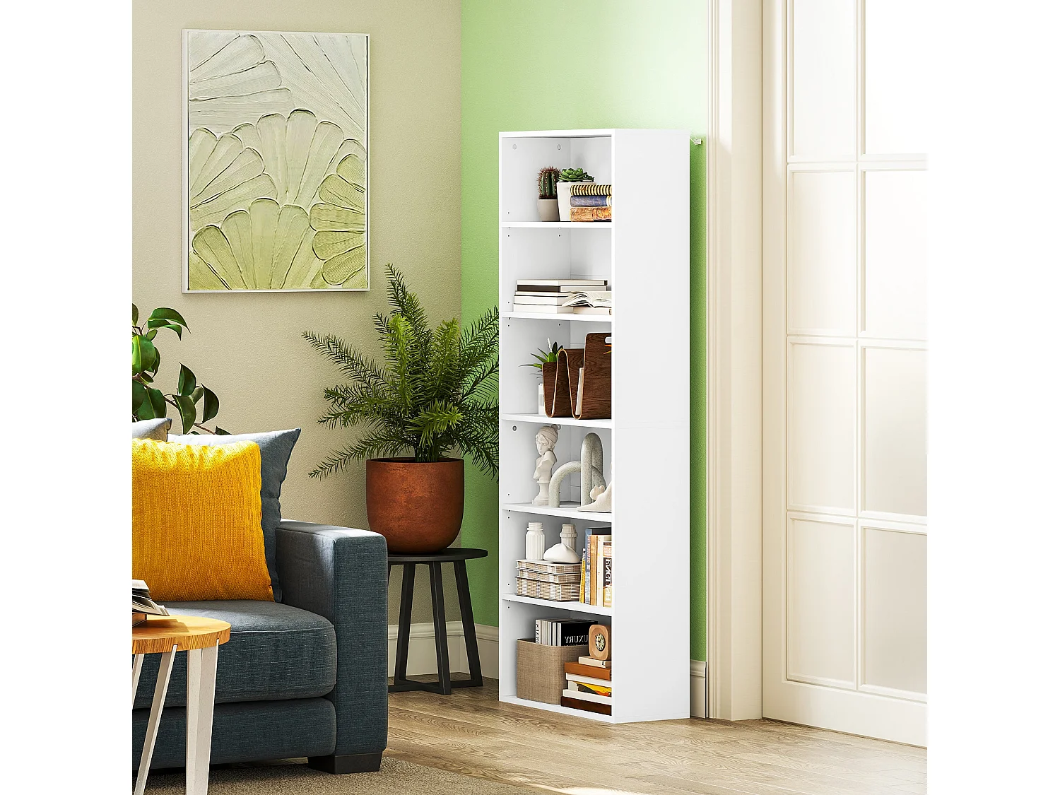 Yarut 158.5cm White 6 Shelf Particleboard Bookcase