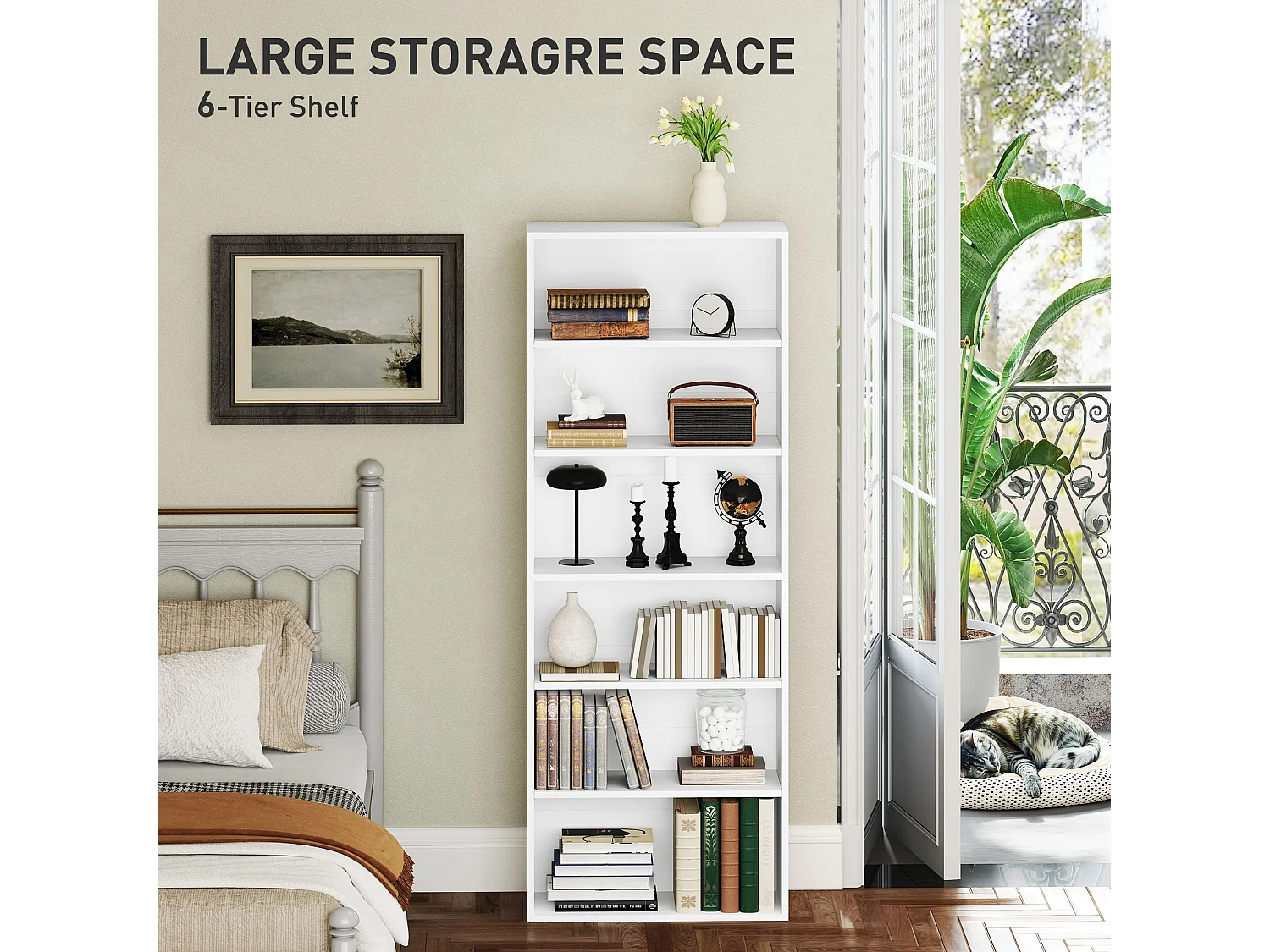 Yarut 158.5cm White 6 Shelf Particleboard Bookcase