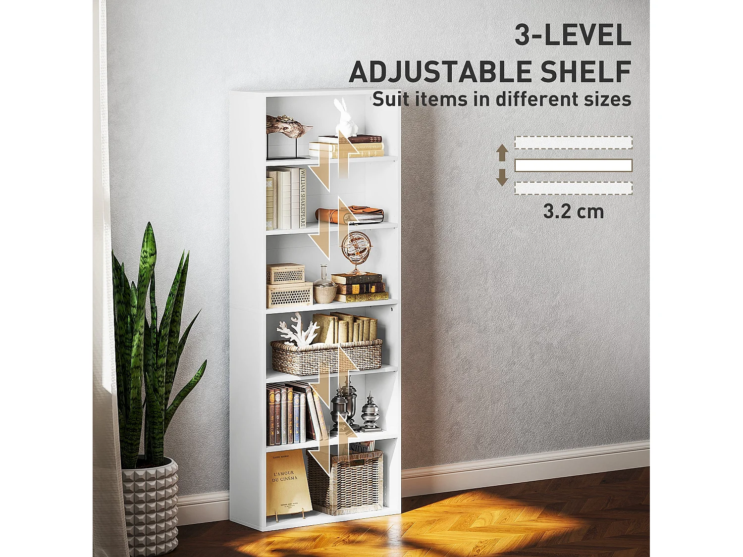 Yarut 158.5cm White 6 Shelf Particleboard Bookcase