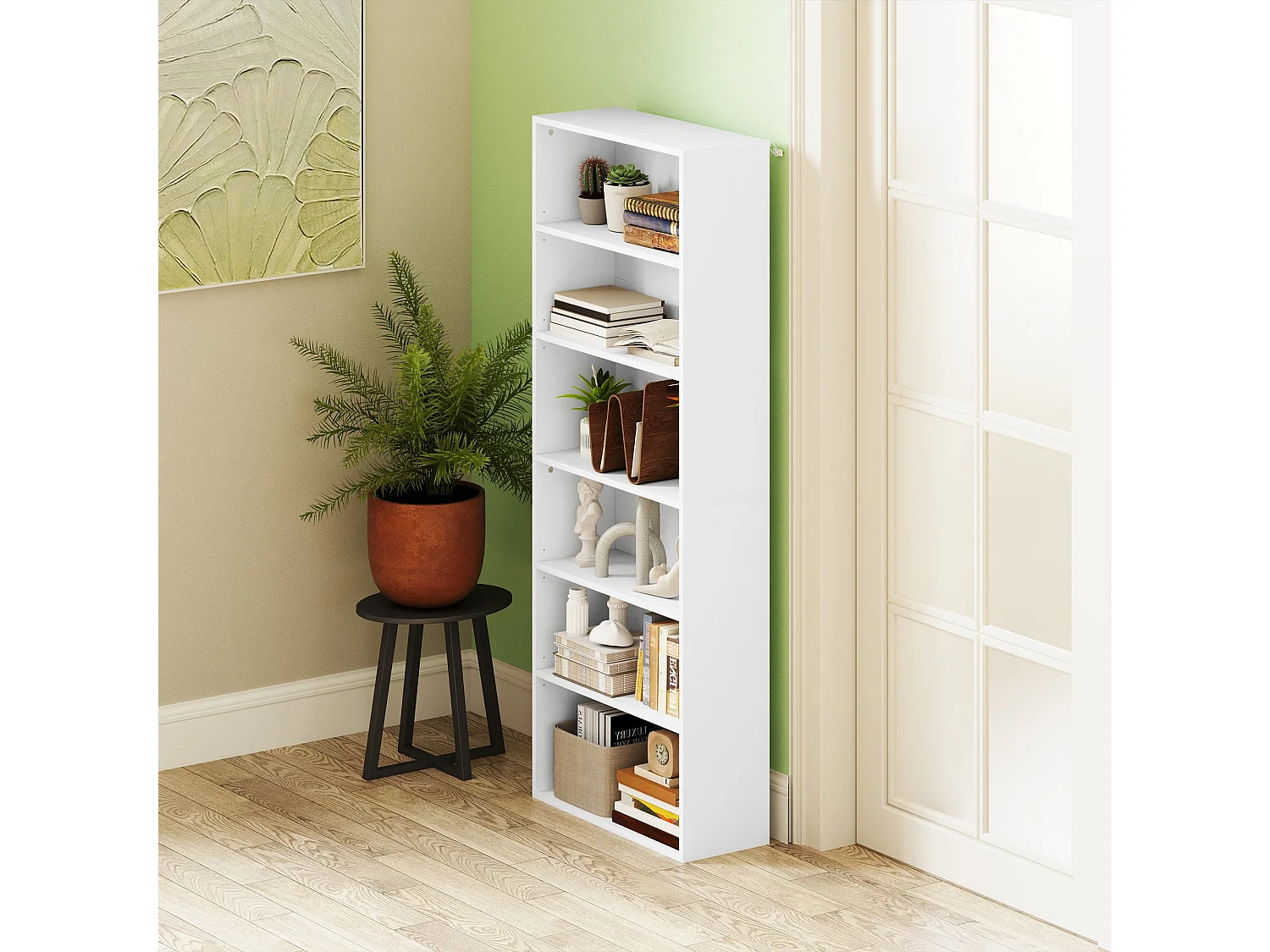 Yarut 158.5cm White 6 Shelf Particleboard Bookcase