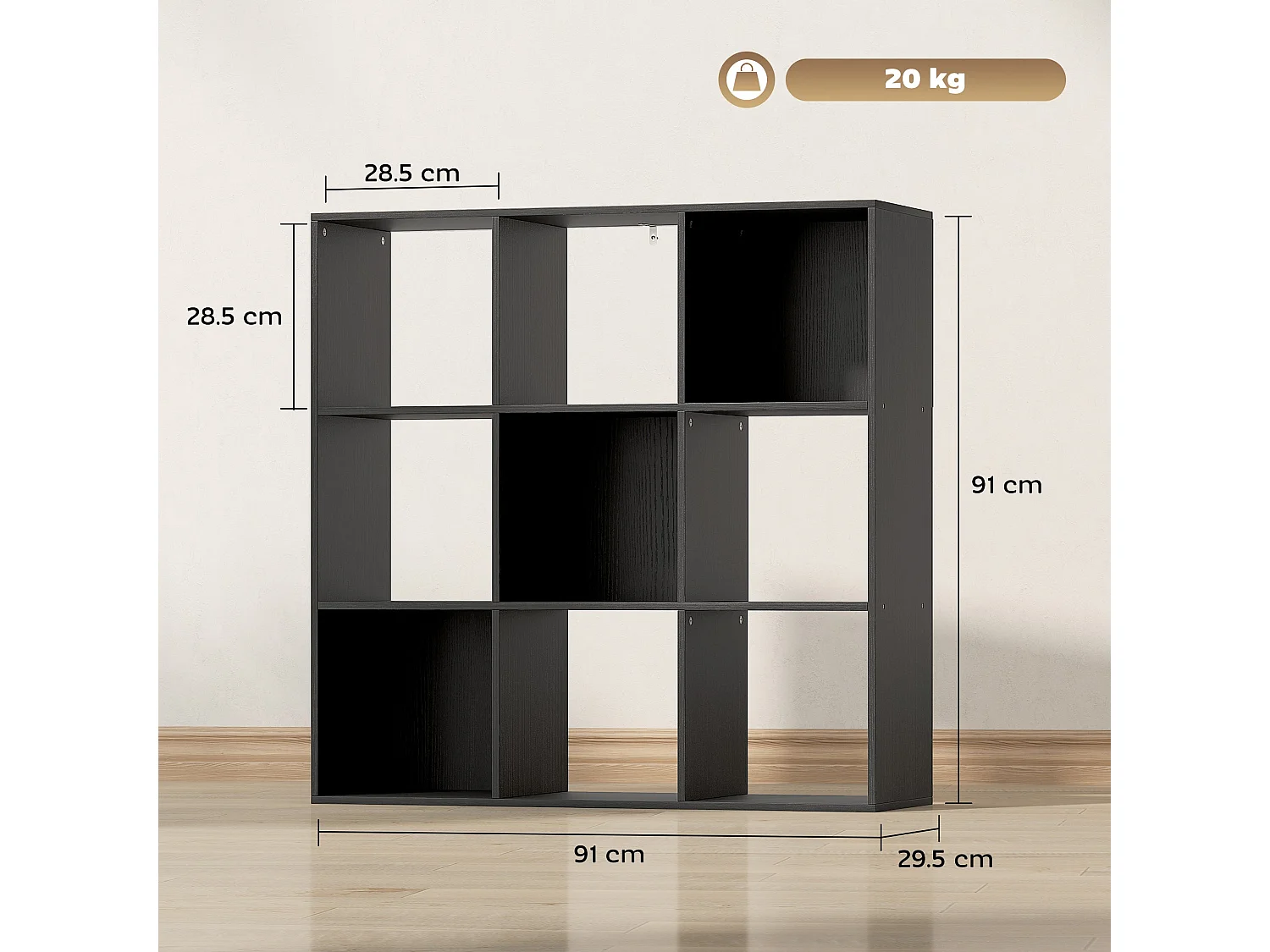 Solipa 9 Cube Storage Bookcase Black 91x29.5x91cm
