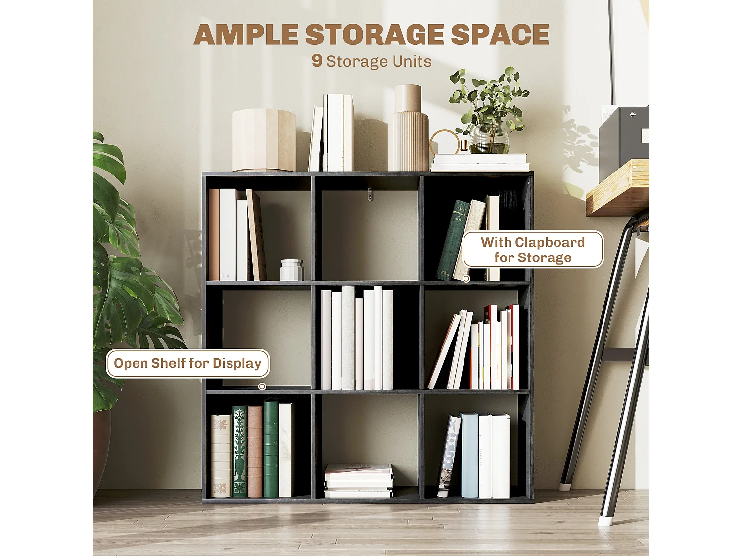 Solipa 9 Cube Storage Bookcase Black 91x29.5x91cm