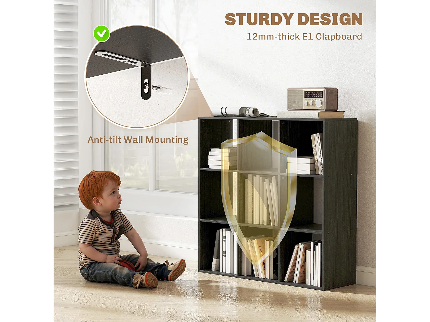 Solipa 9 Cube Storage Bookcase Black 91x29.5x91cm