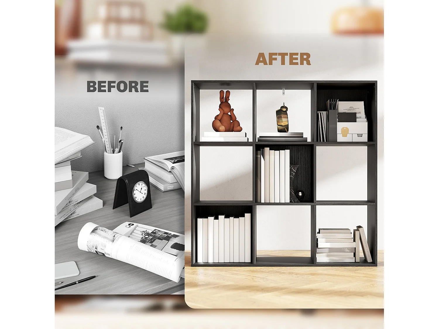 Solipa 9 Cube Storage Bookcase Black 91x29.5x91cm