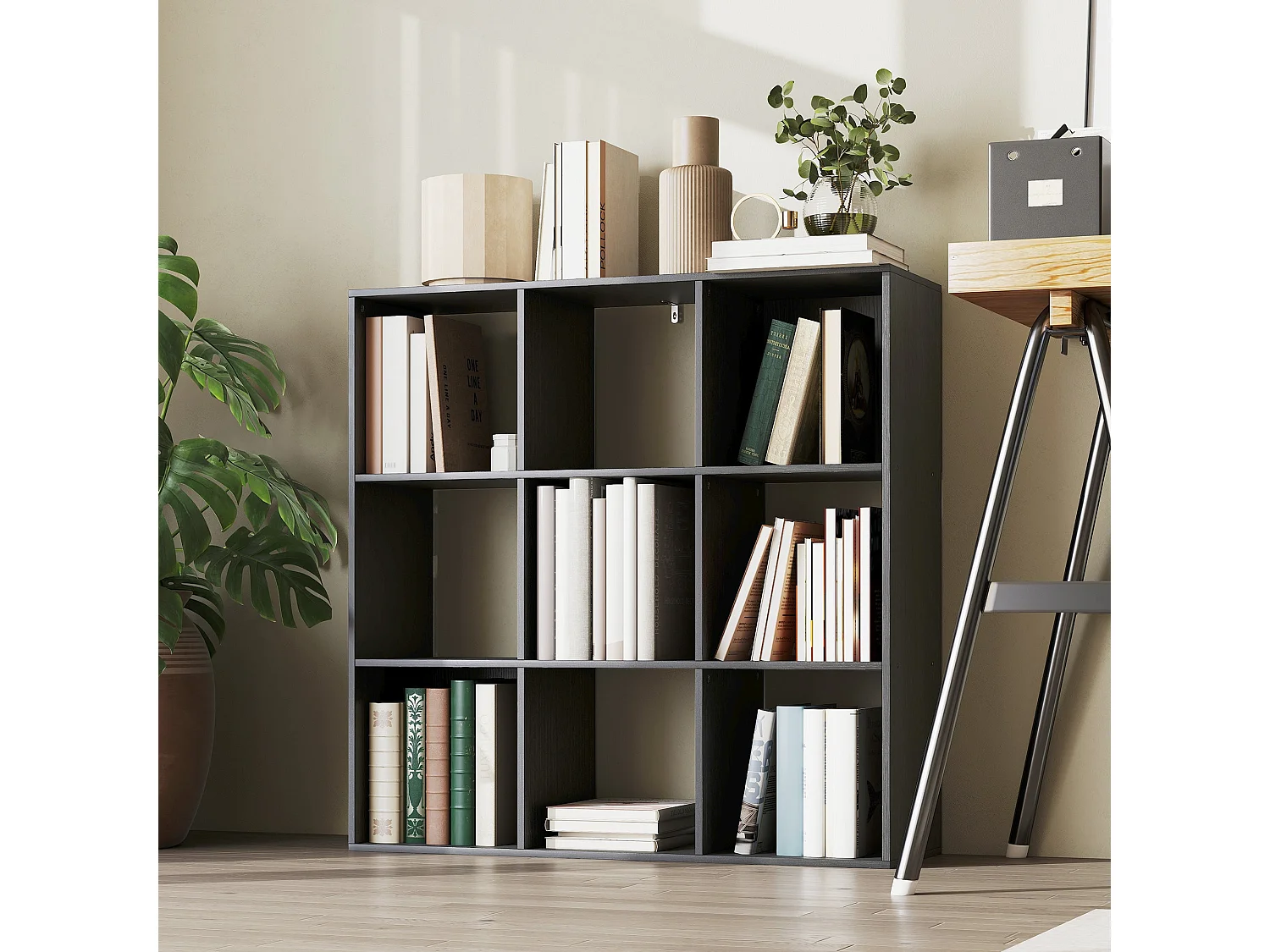 Solipa 9 Cube Storage Bookcase Black 91x29.5x91cm