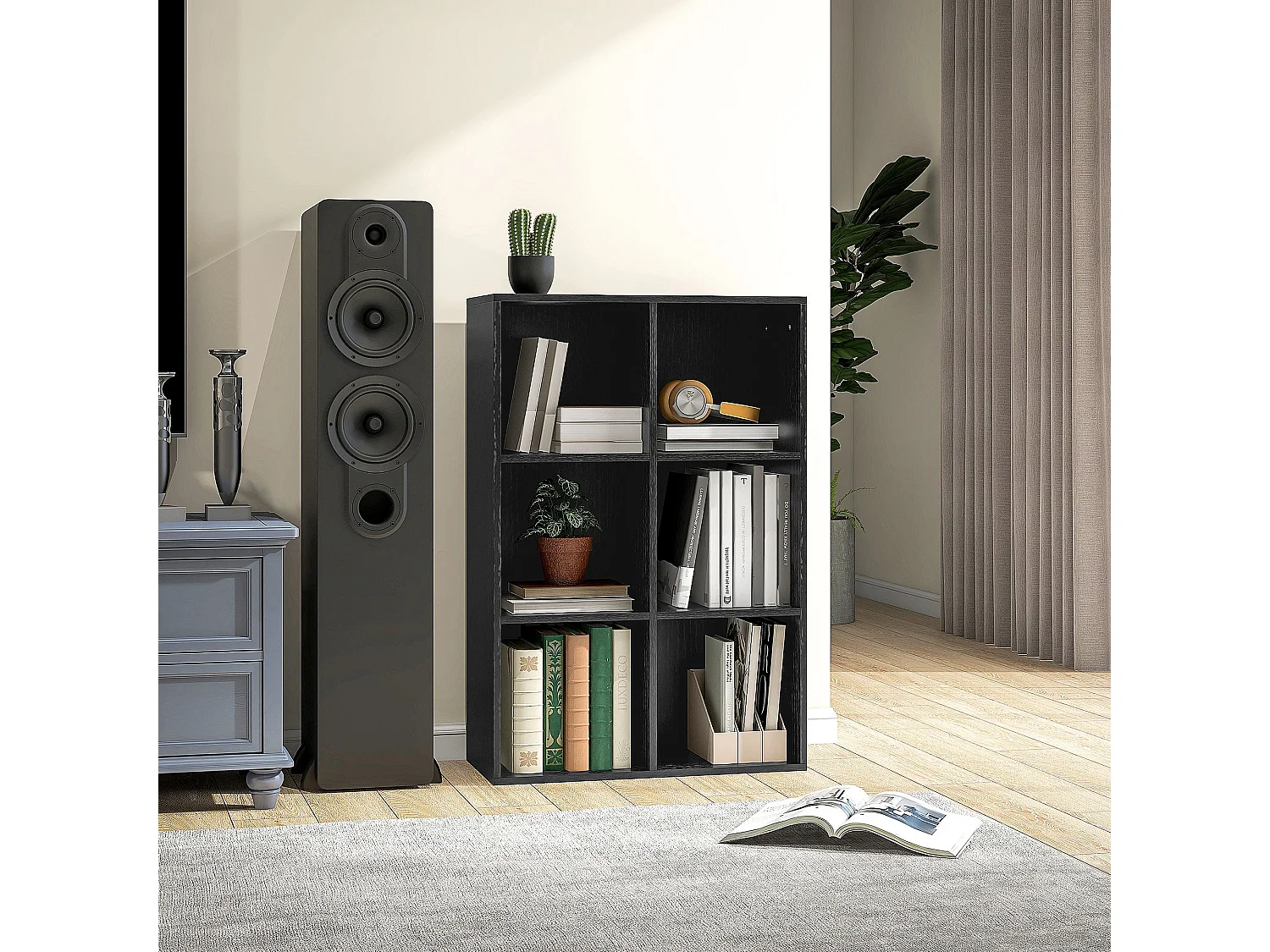 Sasu 6 Cube Storage Bookcase Black Wood Effect