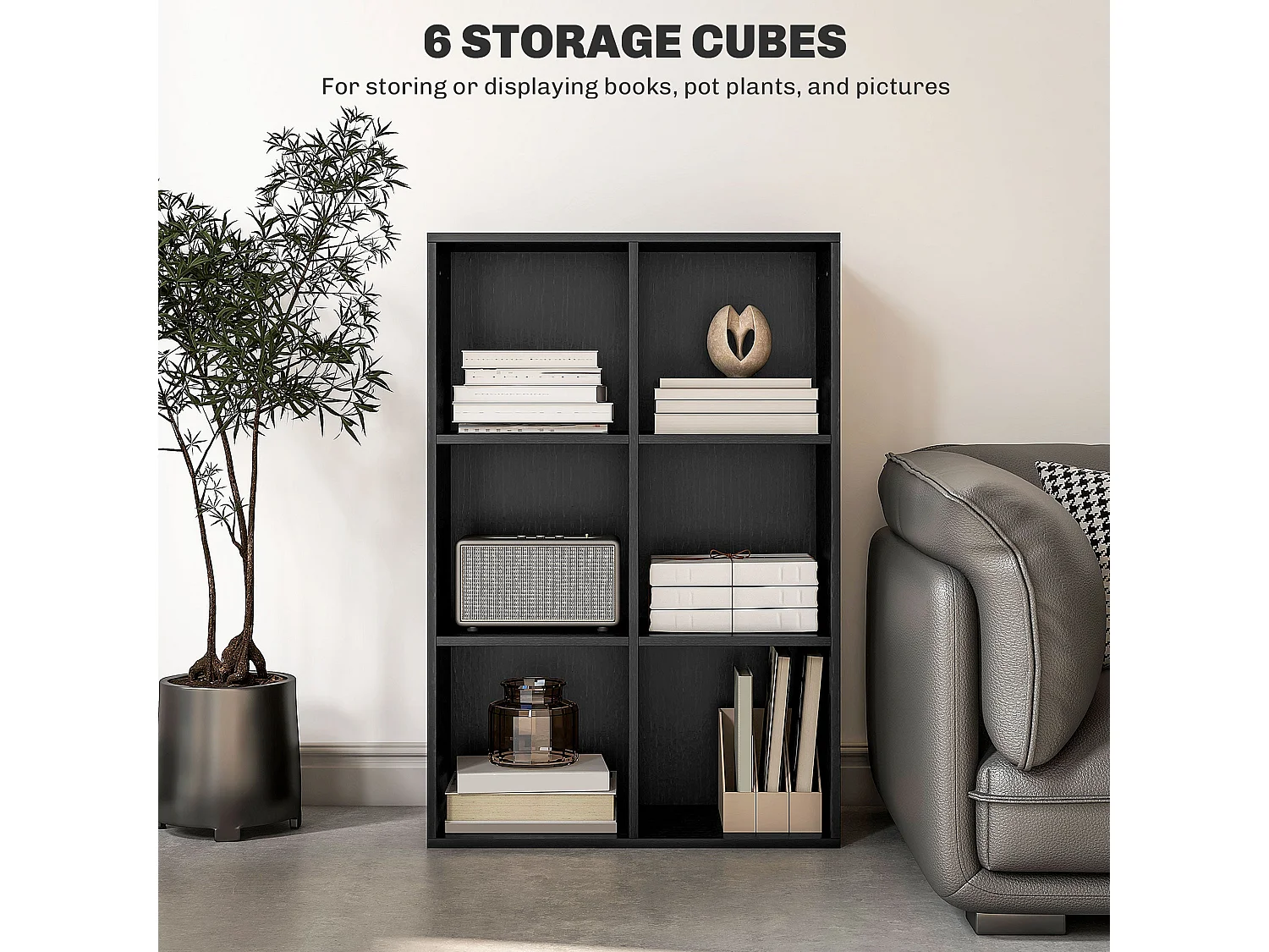 Sasu 6 Cube Storage Bookcase Black Wood Effect