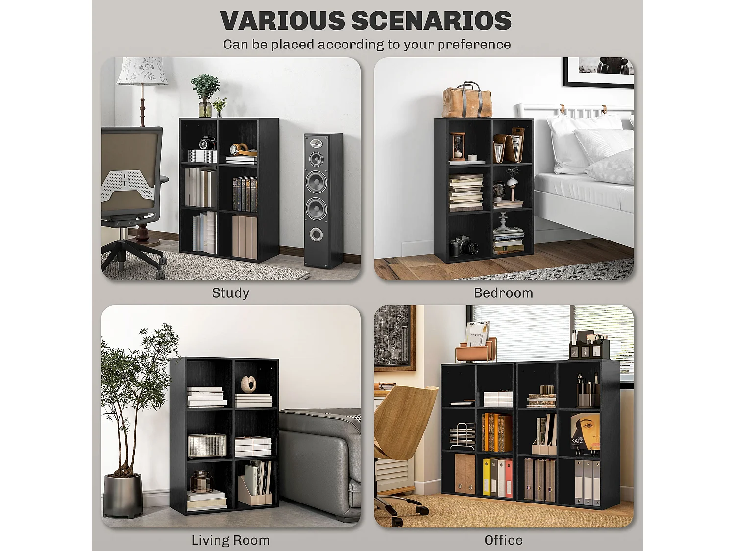Sasu 6 Cube Storage Bookcase Black Wood Effect