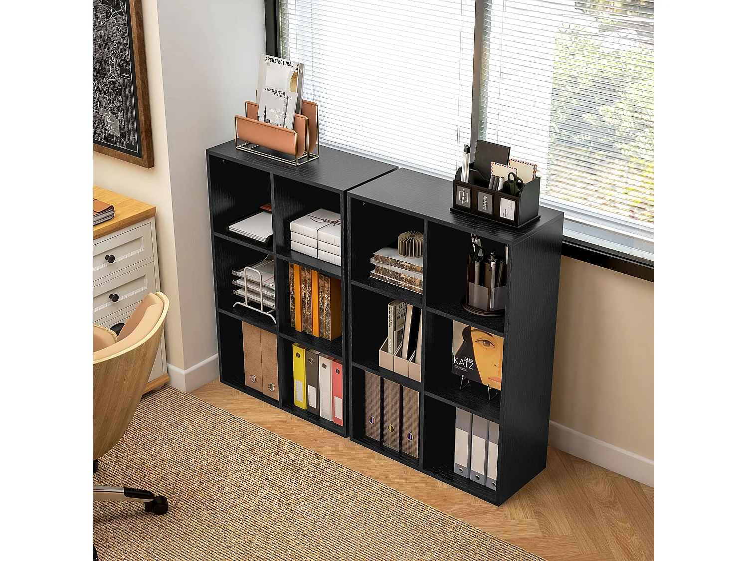 Sasu 6 Cube Storage Bookcase Black Wood Effect