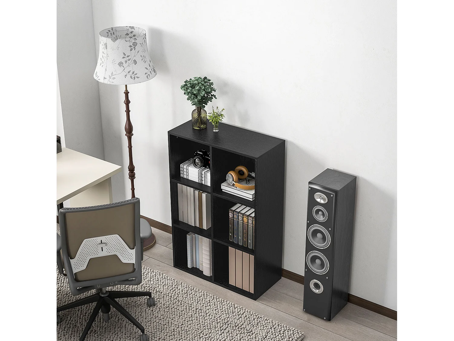 Sasu 6 Cube Storage Bookcase Black Wood Effect