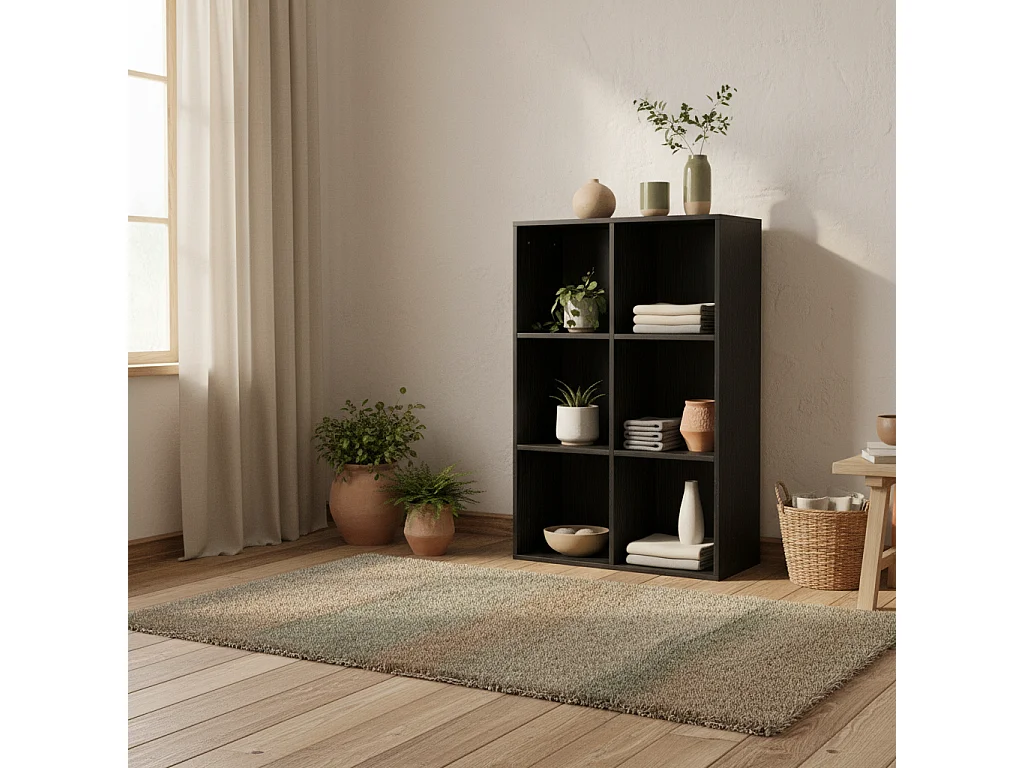 Sasu 6 Cube Storage Bookcase Black Wood Effect