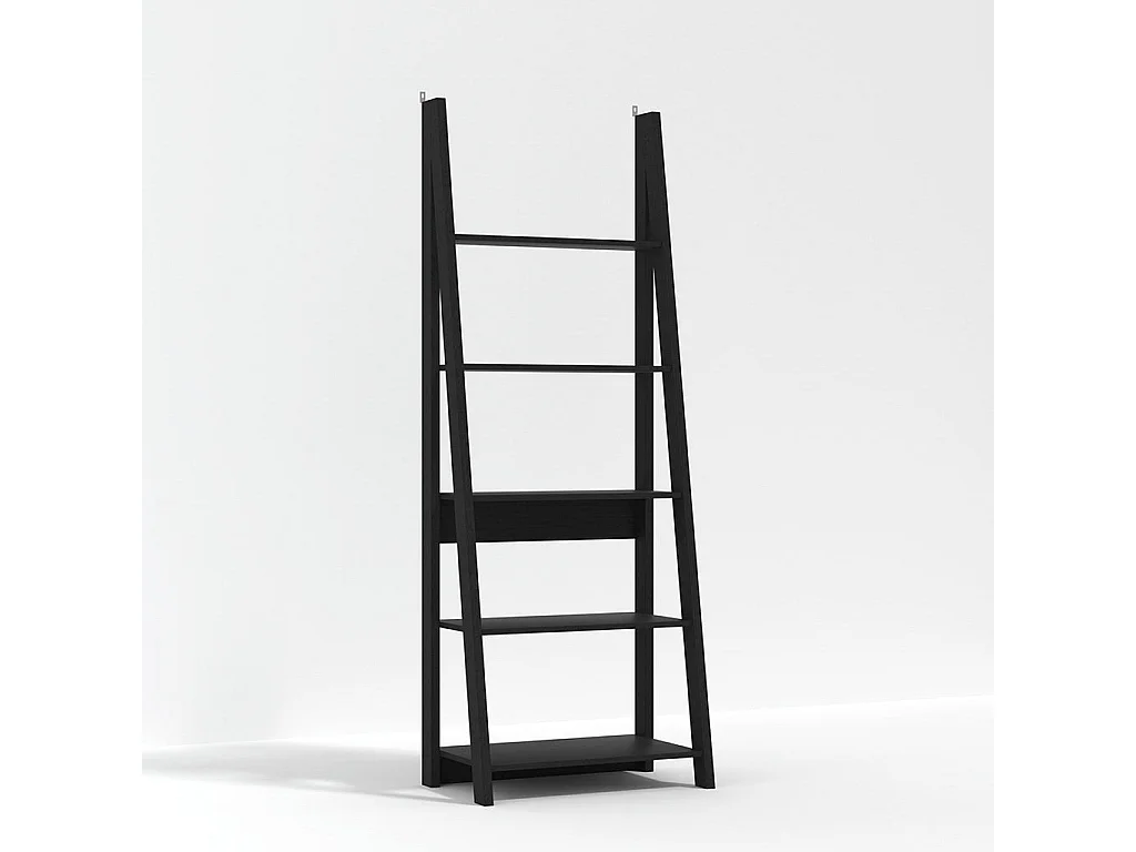 Athy Black Wooden Ladder Bookcase 5 Shelves Matt Black Finish