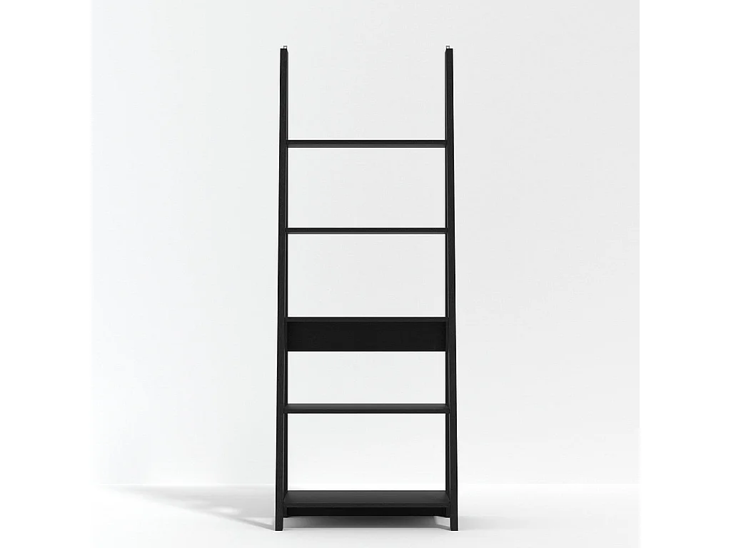 Athy Black Wooden Ladder Bookcase 5 Shelves Matt Black Finish