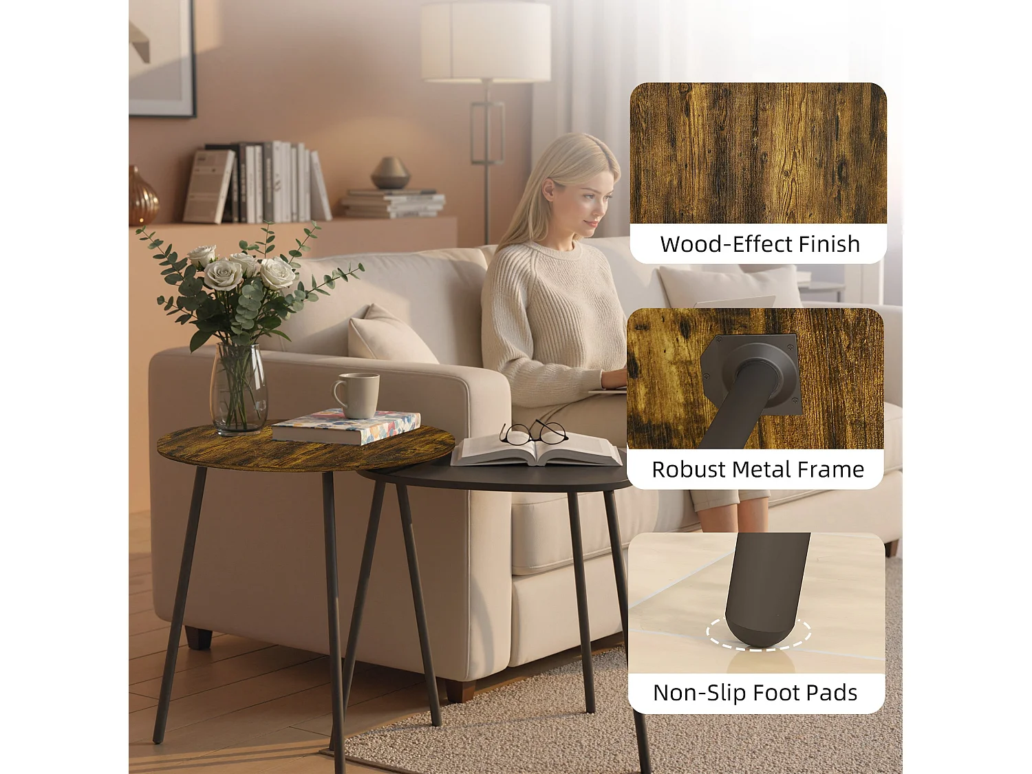 Nosaha Rustic Brown 2 Piece Nesting Side Tables