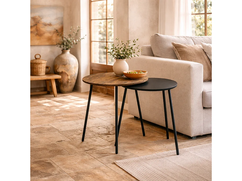 Nosaha Rustic Brown 2 Piece Nesting Side Tables