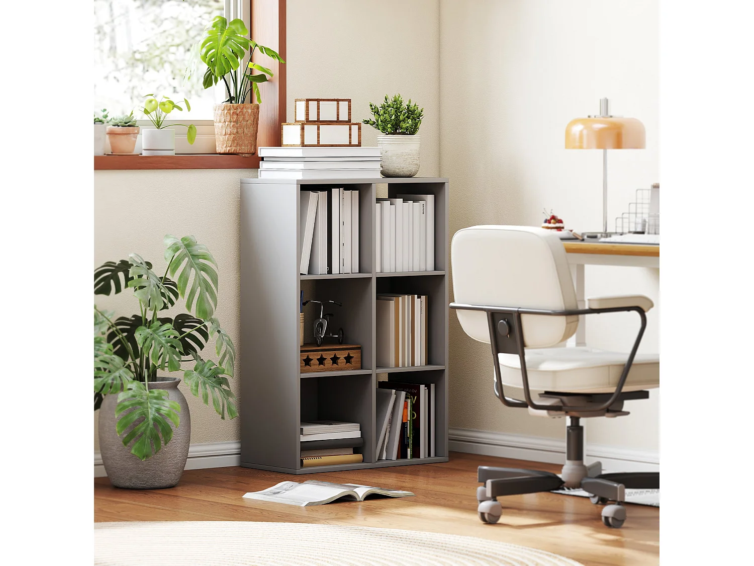 Salusosu 6 Cube Storage Bookcase Light Grey Particleboard Matt Finish