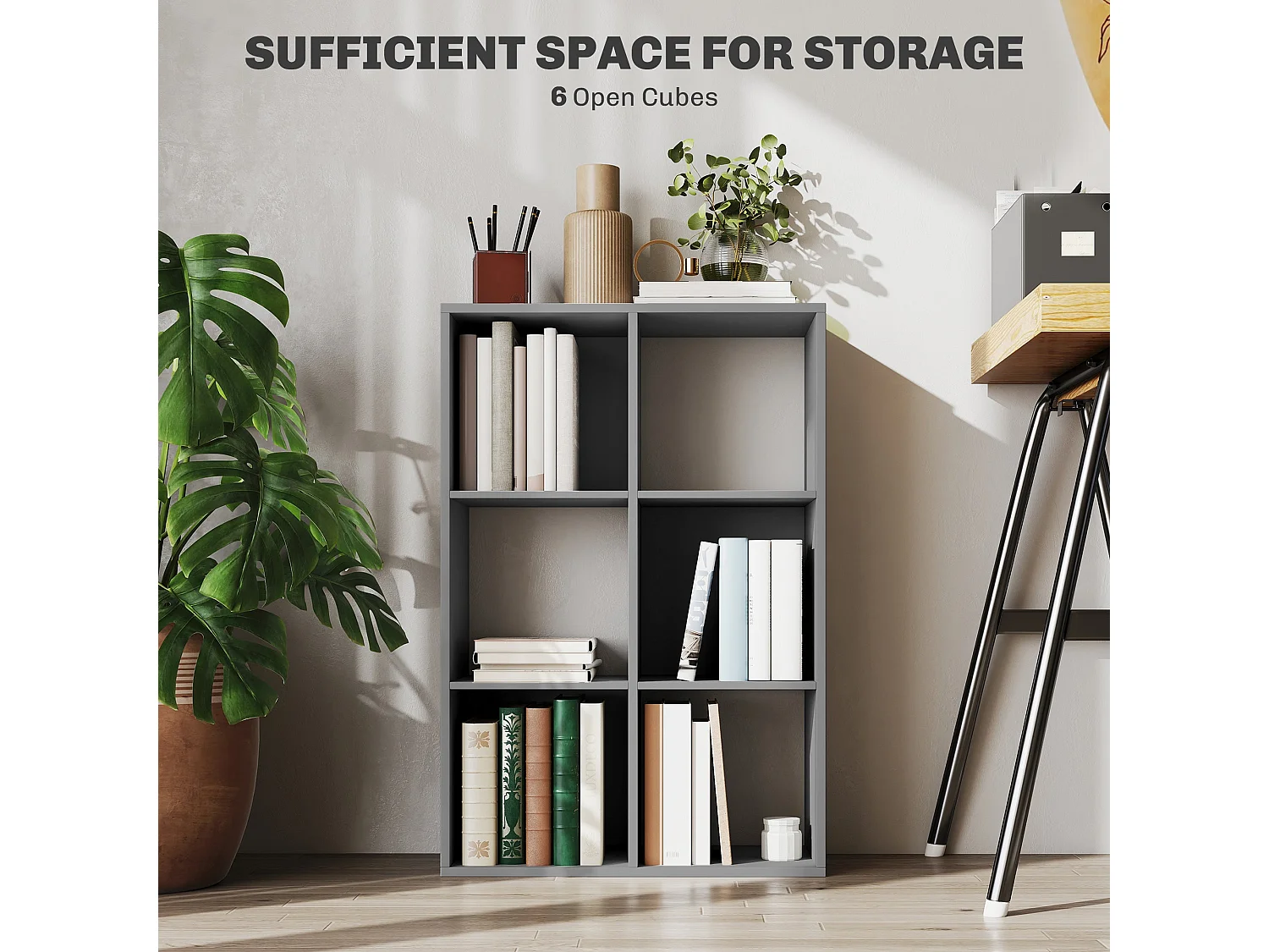 Salusosu 6 Cube Storage Bookcase Light Grey Particleboard Matt Finish