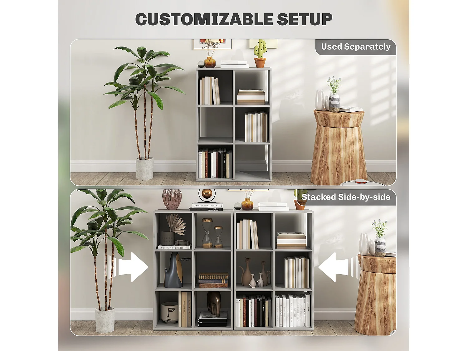 Salusosu 6 Cube Storage Bookcase Light Grey Particleboard Matt Finish