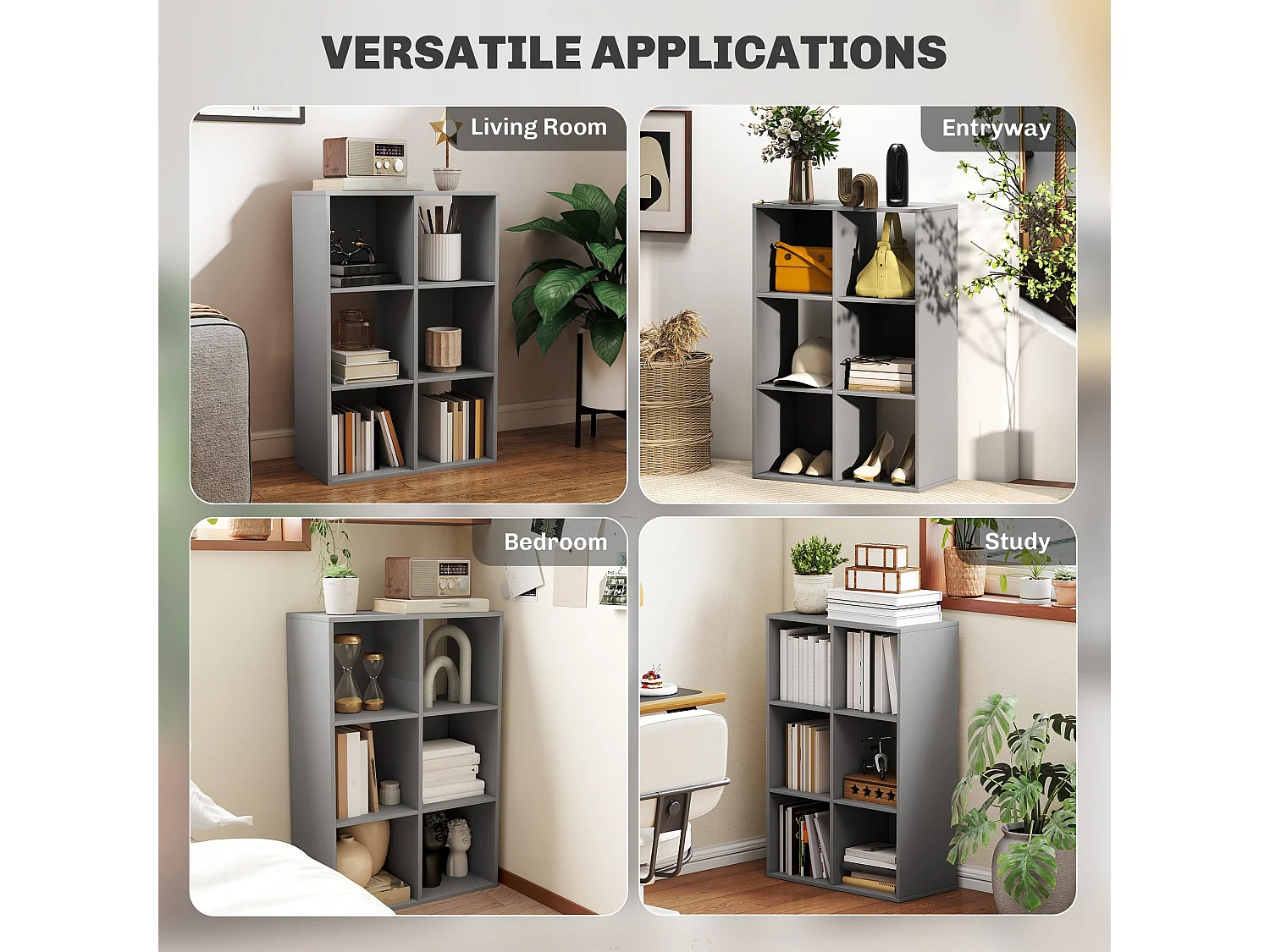 Salusosu 6 Cube Storage Bookcase Light Grey Particleboard Matt Finish