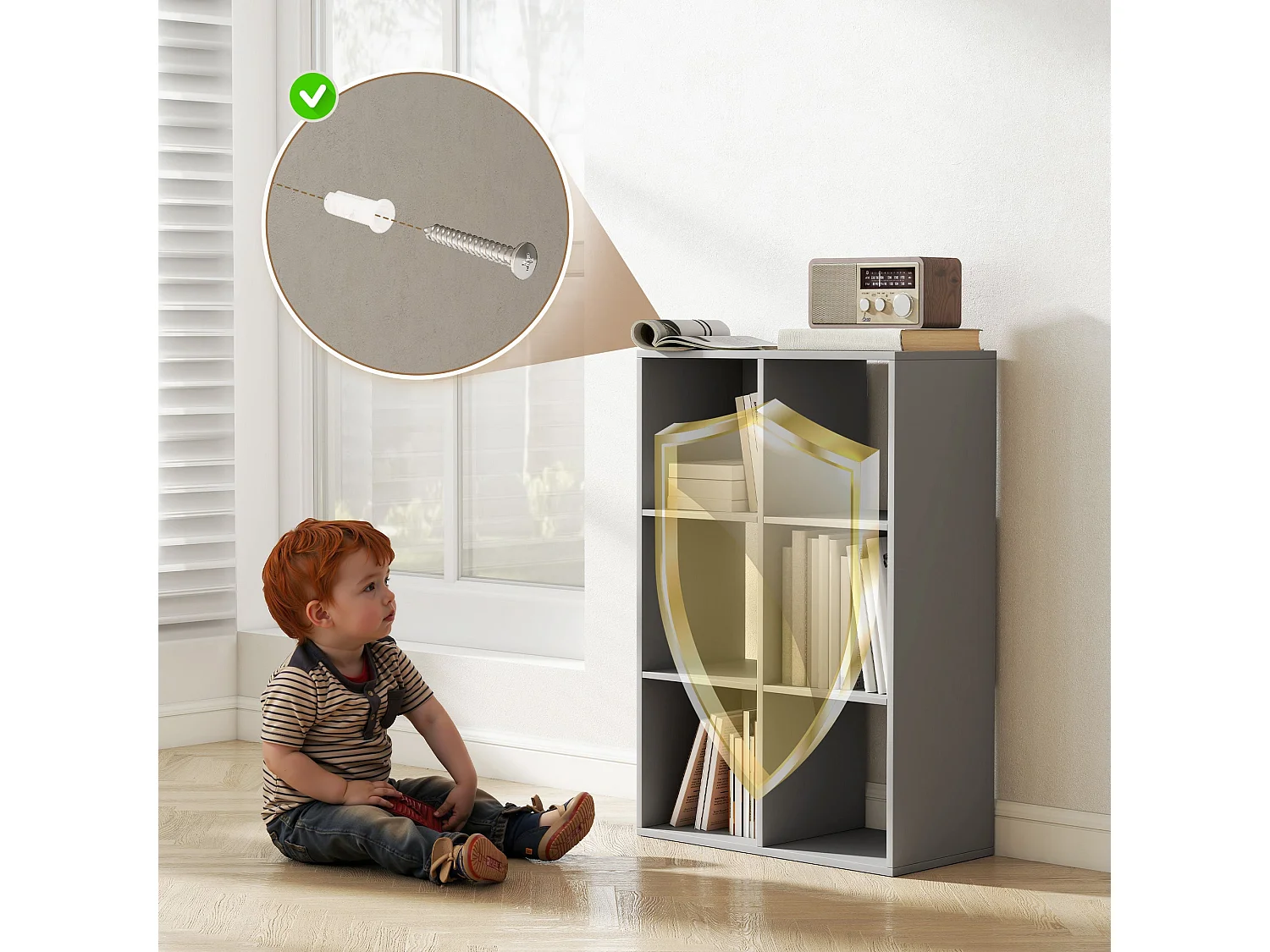 Salusosu 6 Cube Storage Bookcase Light Grey Particleboard Matt Finish
