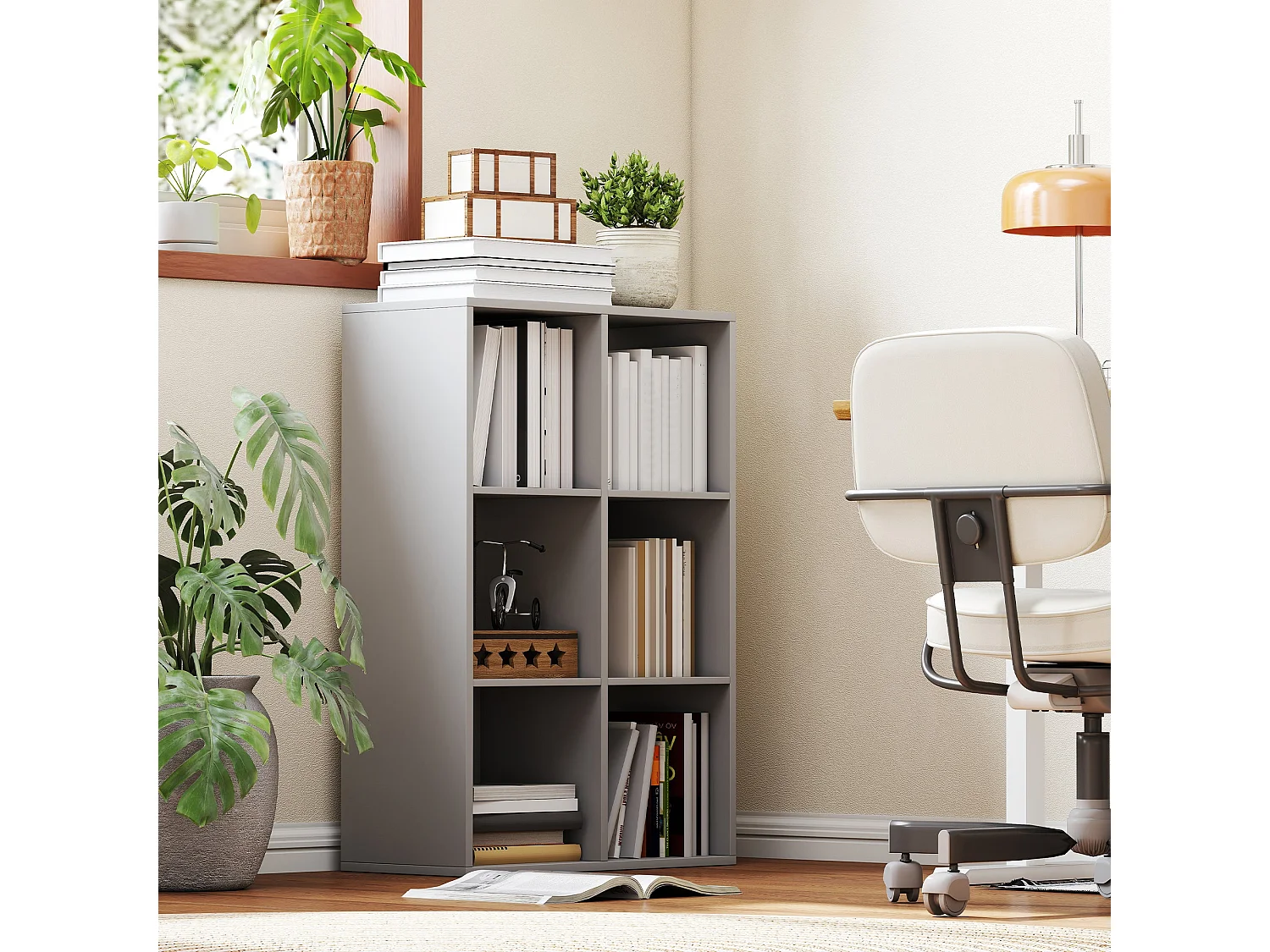 Salusosu 6 Cube Storage Bookcase Light Grey Particleboard Matt Finish