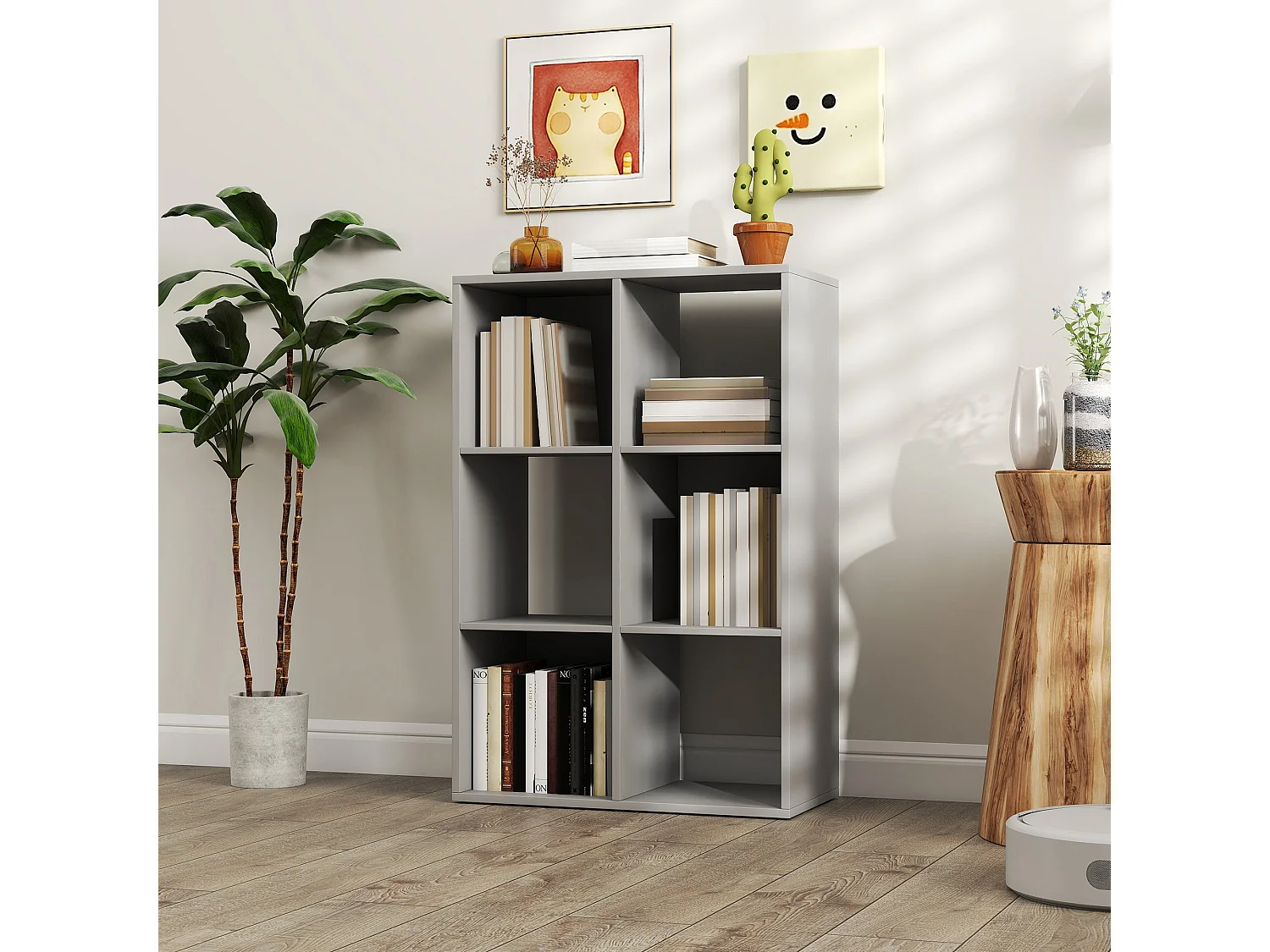 Salusosu 6 Cube Storage Bookcase Light Grey Particleboard Matt Finish
