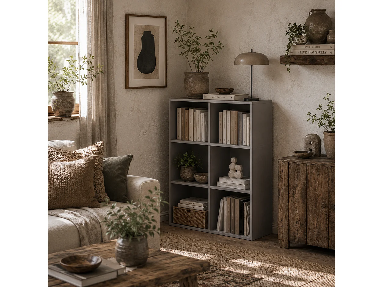 Salusosu 6 Cube Storage Bookcase Light Grey Particleboard Matt Finish