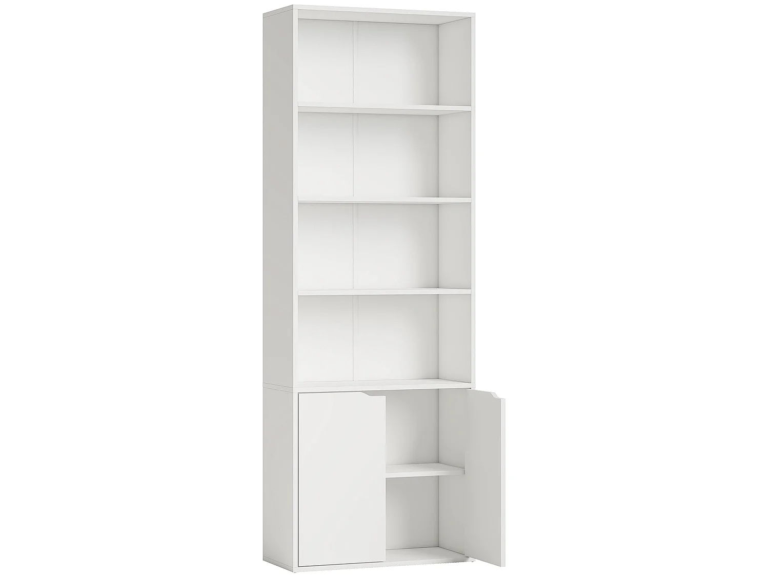 Ziratto White 6 Tier Tall Bookcase with Double Door Storage 59 x 29 x 180cm