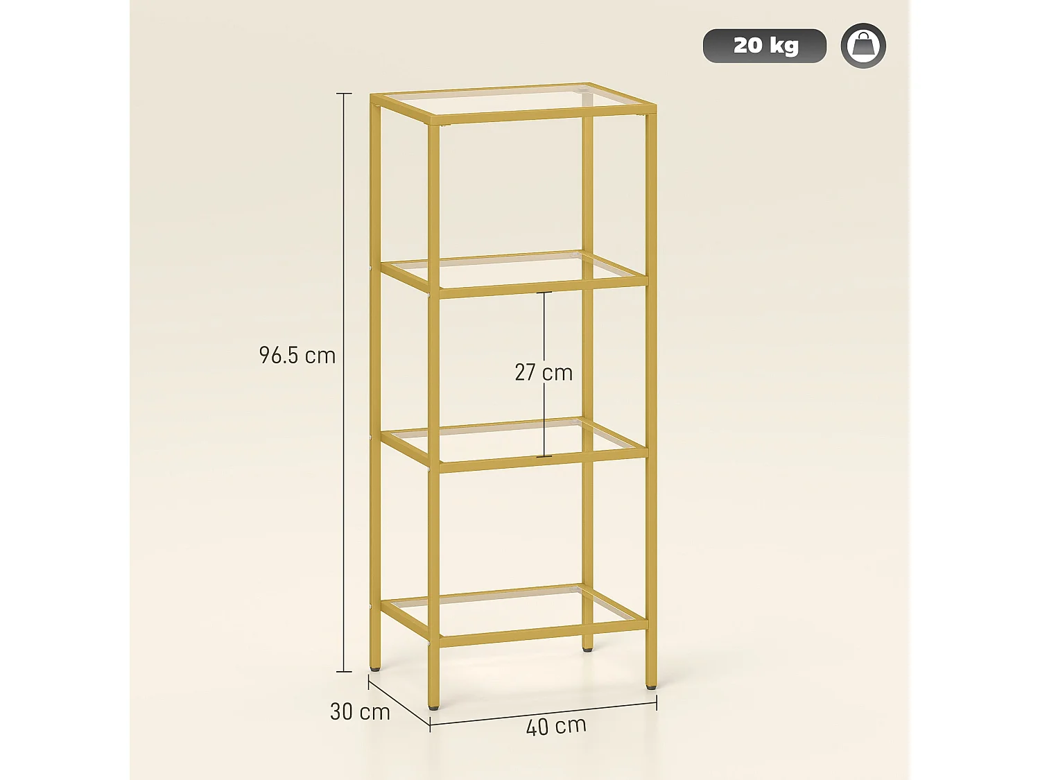 Nopatti 4 Tier Metal and Glass Display Shelf Gold Tone