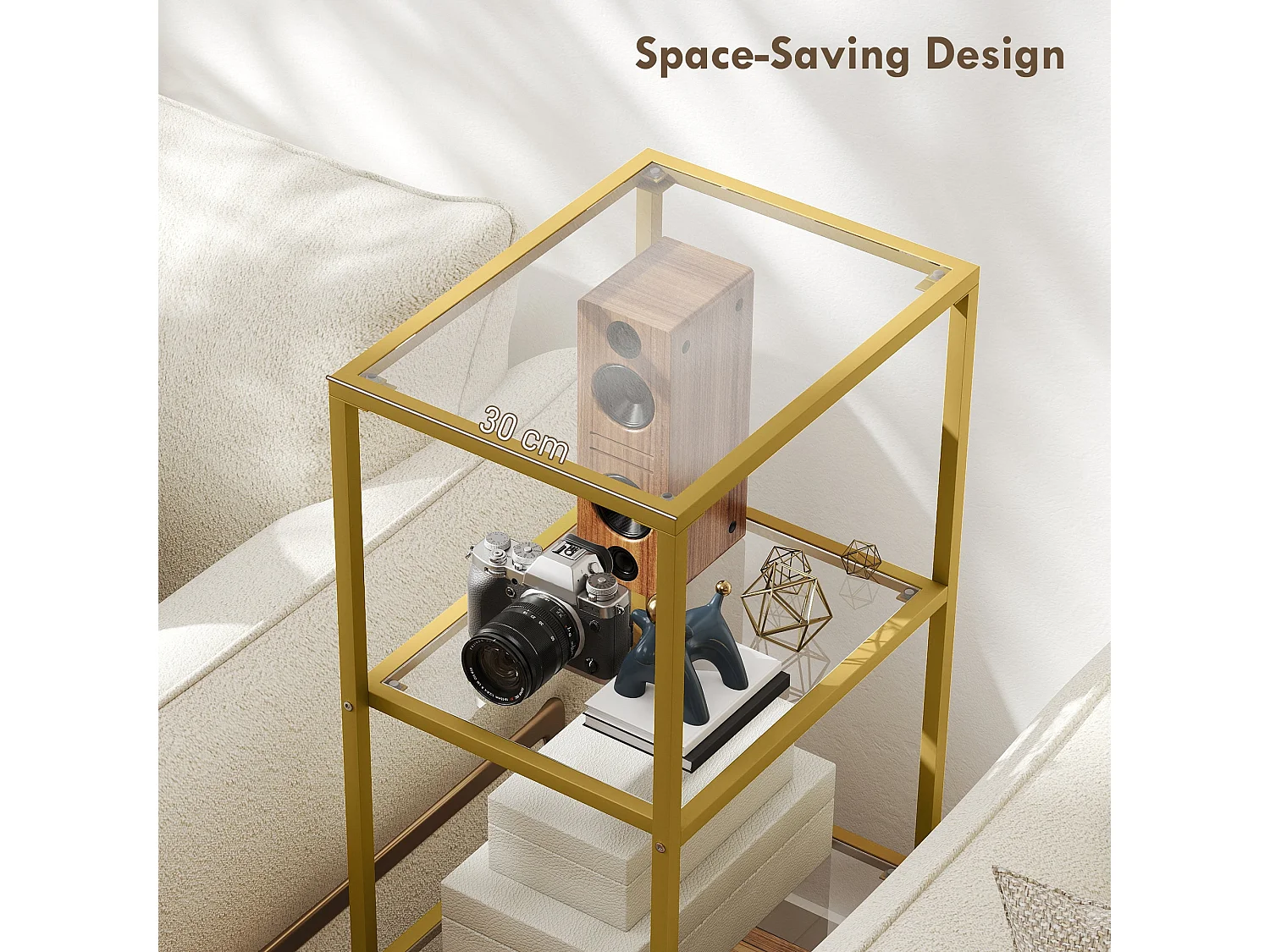 Nopatti 4 Tier Metal and Glass Display Shelf Gold Tone
