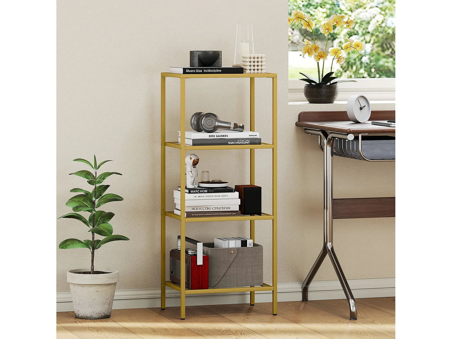 Nopatti 4 Tier Metal and Glass Display Shelf Gold Tone