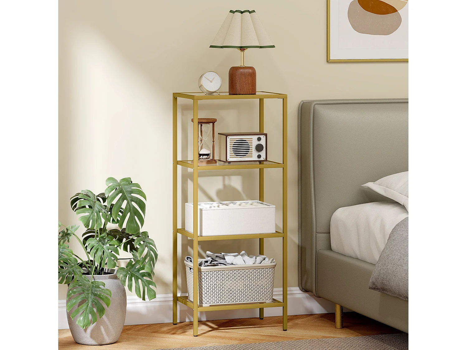 Nopatti 4 Tier Metal and Glass Display Shelf Gold Tone